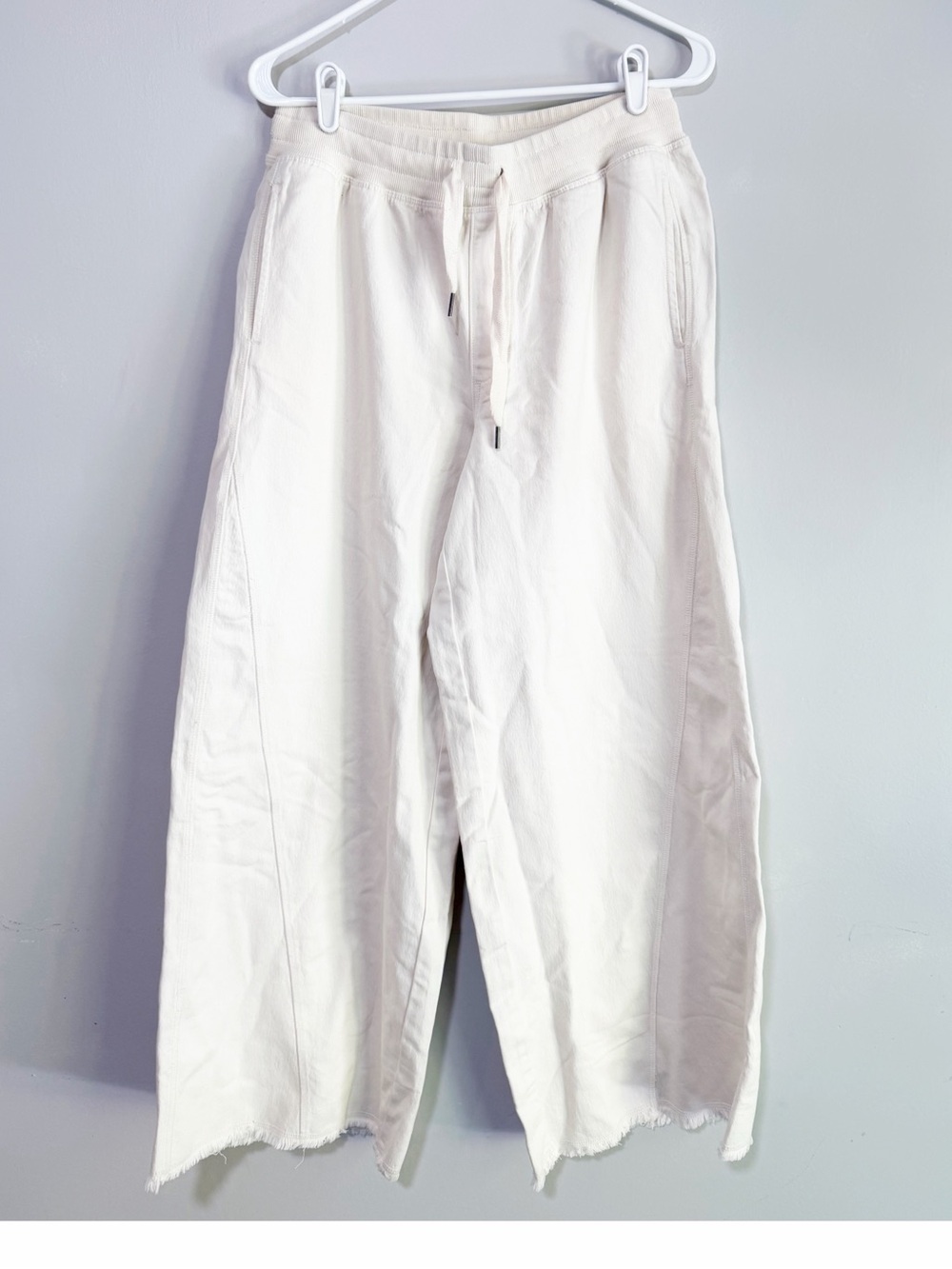 Aerie soft landing wide leg drawstring trouser pants cream size medium - Picture 2 of 4